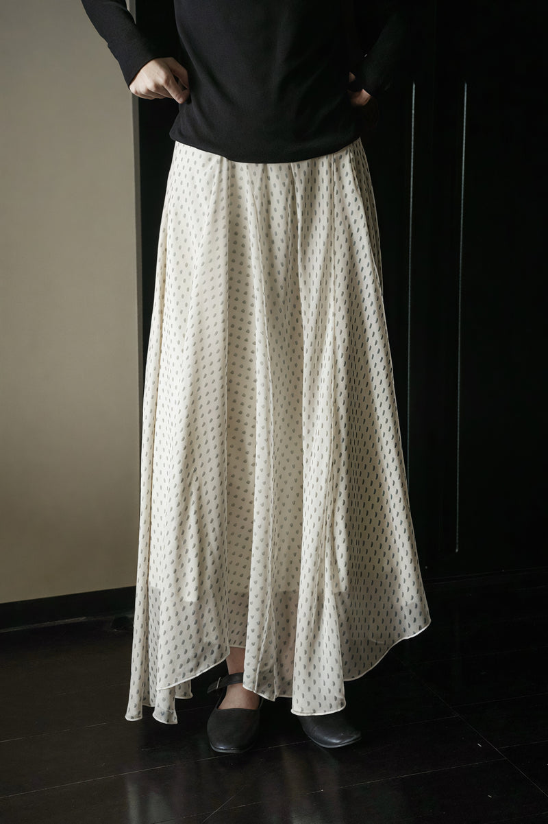 Elegant Irregular Draped Polka Dot Maxi Skirt