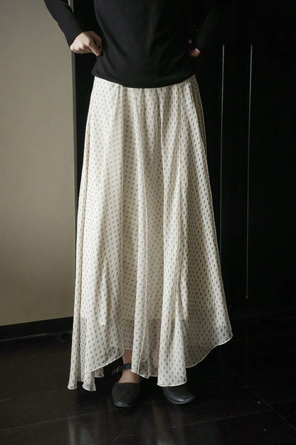 Elegant Irregular Draped Polka Dot Maxi Skirt