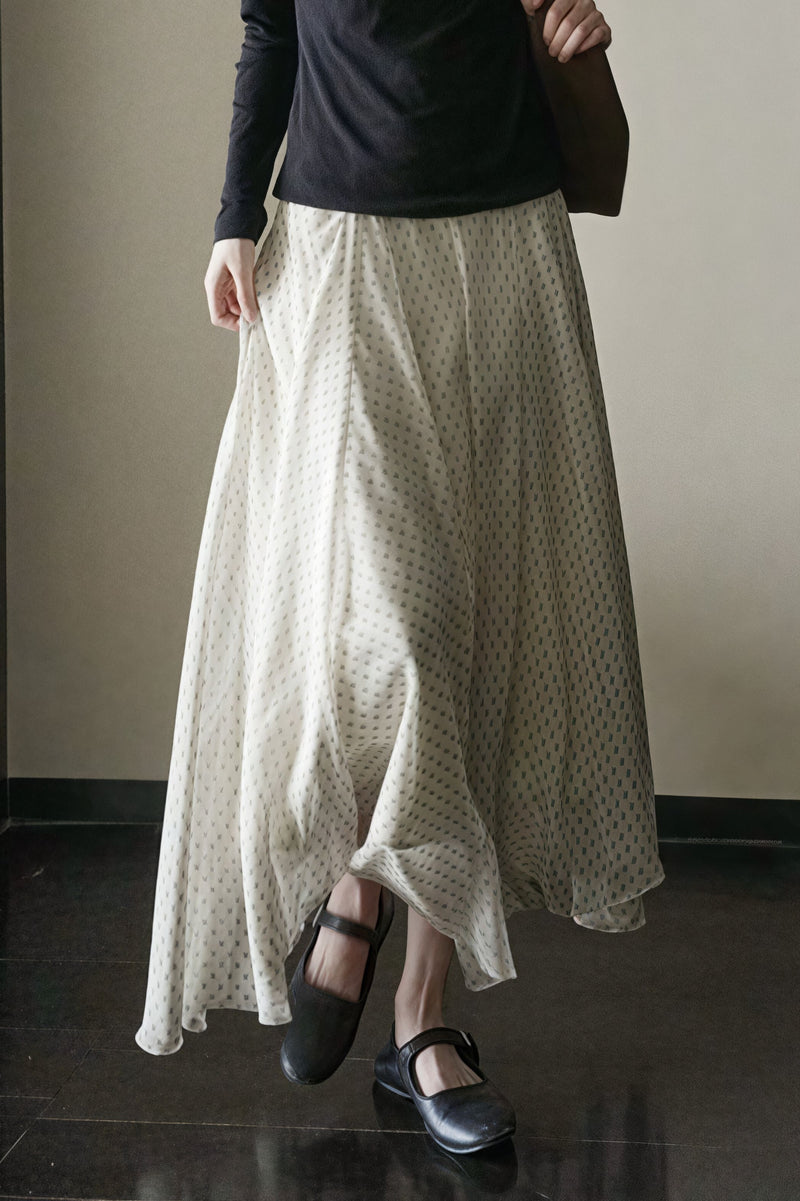 Elegant Irregular Draped Polka Dot Maxi Skirt