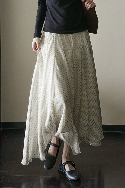 Elegant Irregular Draped Polka Dot Maxi Skirt