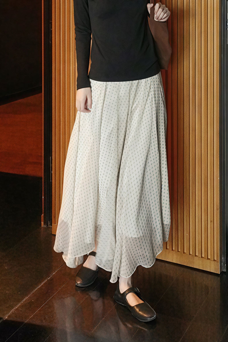 Elegant Irregular Draped Polka Dot Maxi Skirt