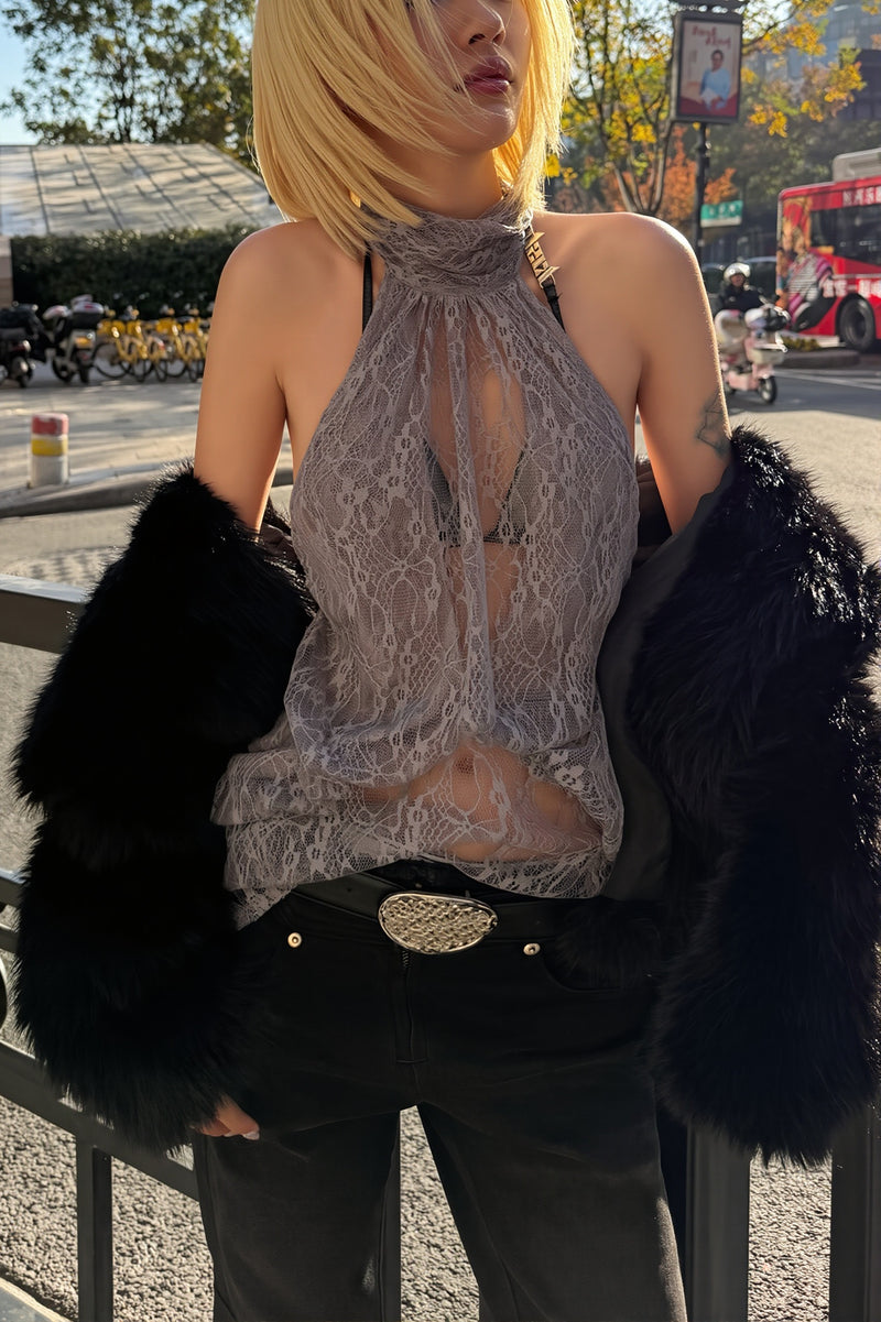 Elegant Irregular Sheer Lace alter Top