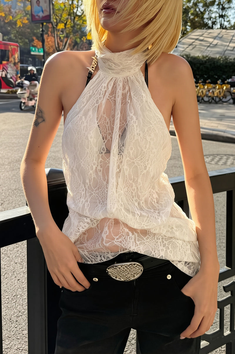 Elegant Irregular Sheer Lace alter Top