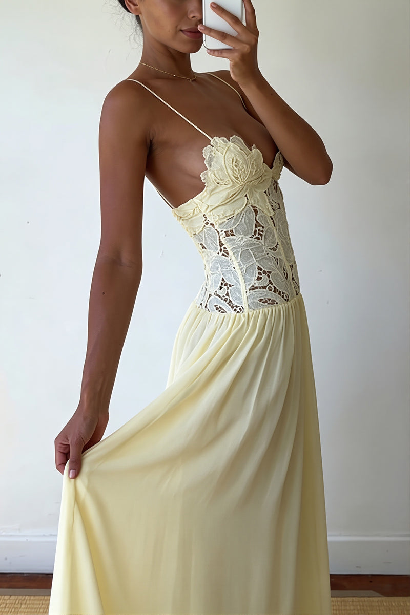 Elegant Lace Hollow Splice Chiffon Dress