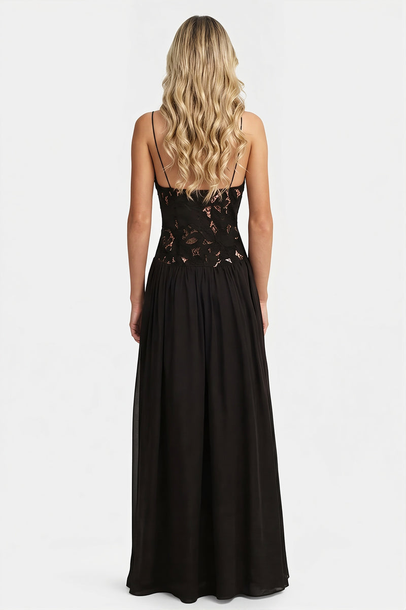 Elegant Lace Hollow Splice Chiffon Dress
