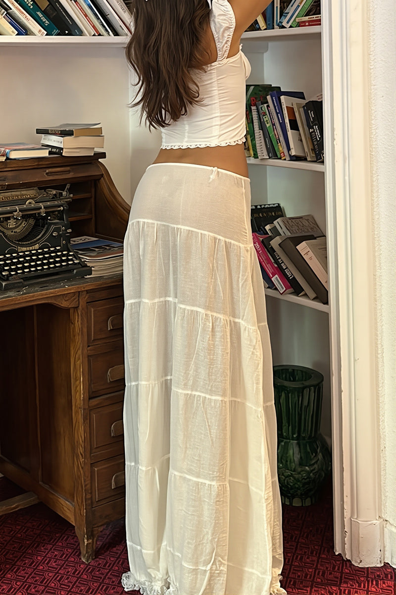 Elegant Lace Insert Square Neck Cami High Rise Skirt Sets