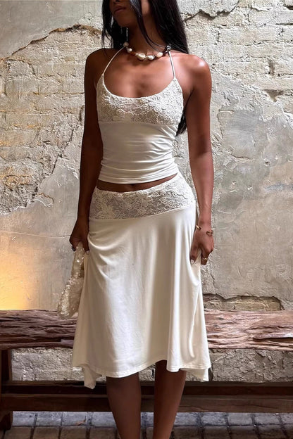 Elegant Lace Panel Cami Skirt Set