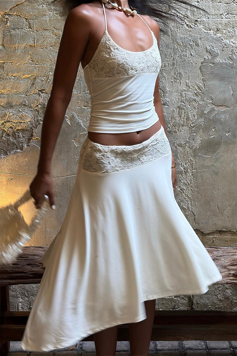 Elegant Lace Panel Cami Skirt Set