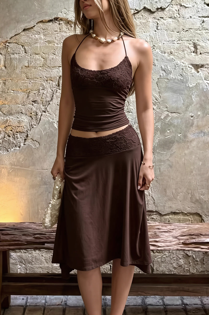 Elegant Lace Panel Cami Skirt Set