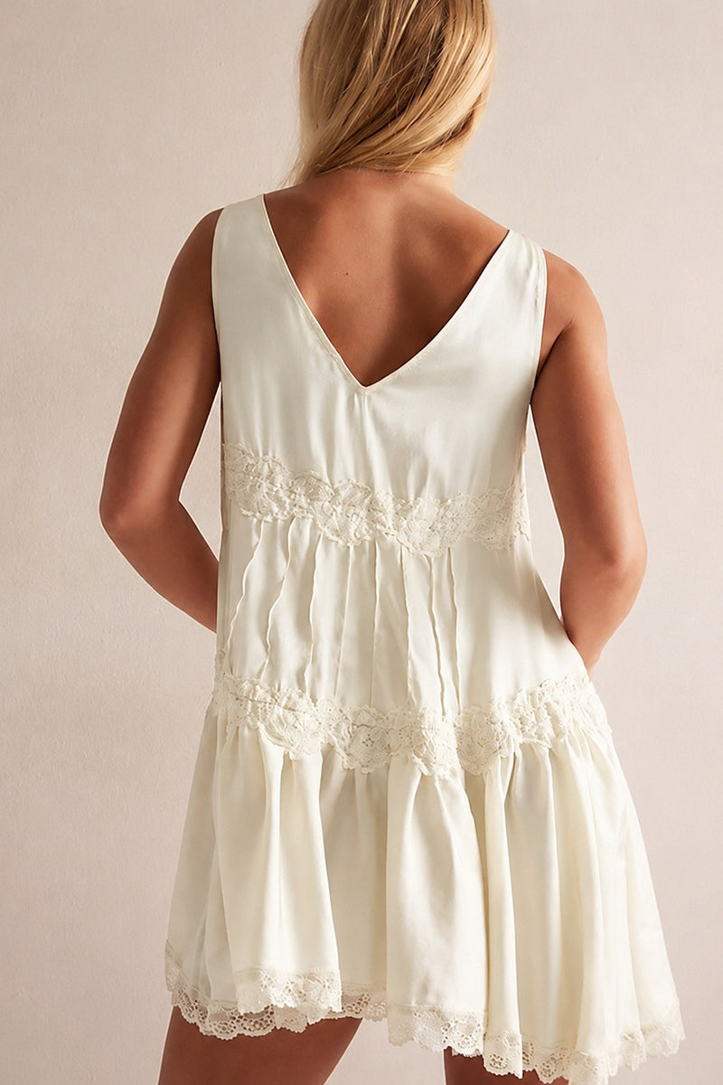 Elegant Lace Splice Slip Mini Dress