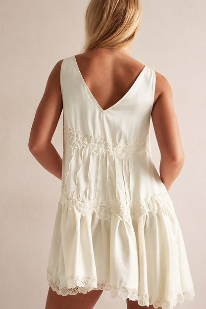 Elegant Lace Splice Slip Mini Dress