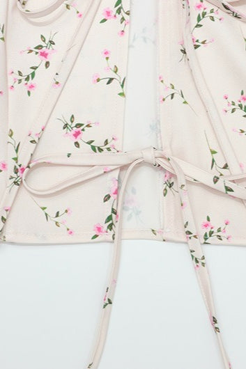 Elegant Lace Split Floral Tie Skirt Set