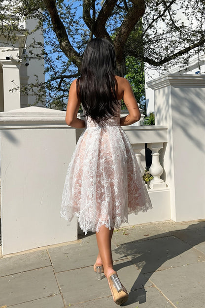 Elegant Lace Strapless Solid Midi Dress