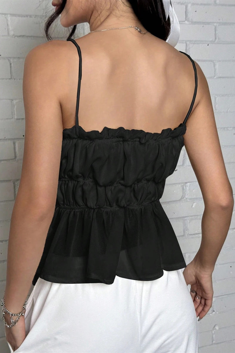 Elegant Multi Ruffle Solid Cami Top