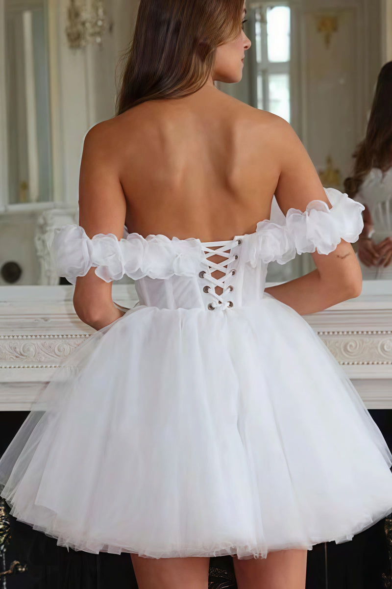 Elegant Off Shoulder Flower Boned Tulle Reception Dress