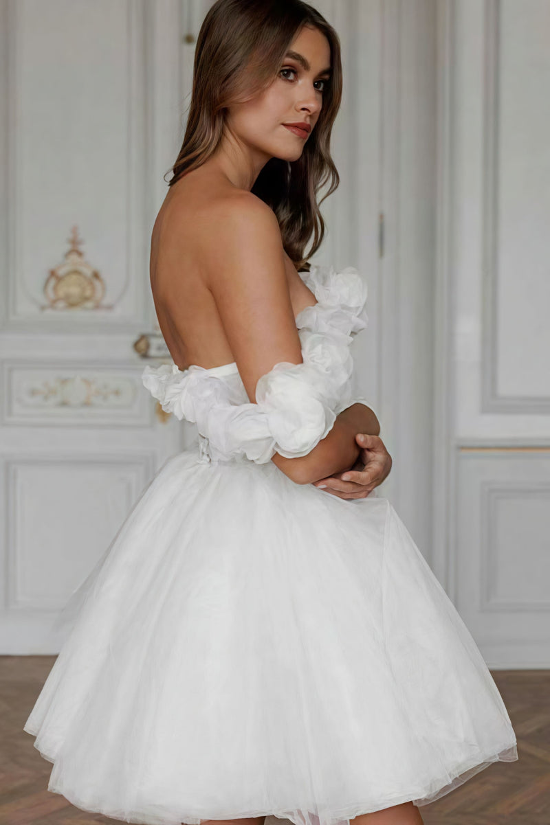Elegant Off Shoulder Flower Boned Tulle Reception Dress