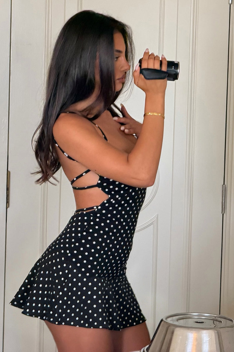 Elegant Polka Dot Cutout Tie Cami Mini Dress
