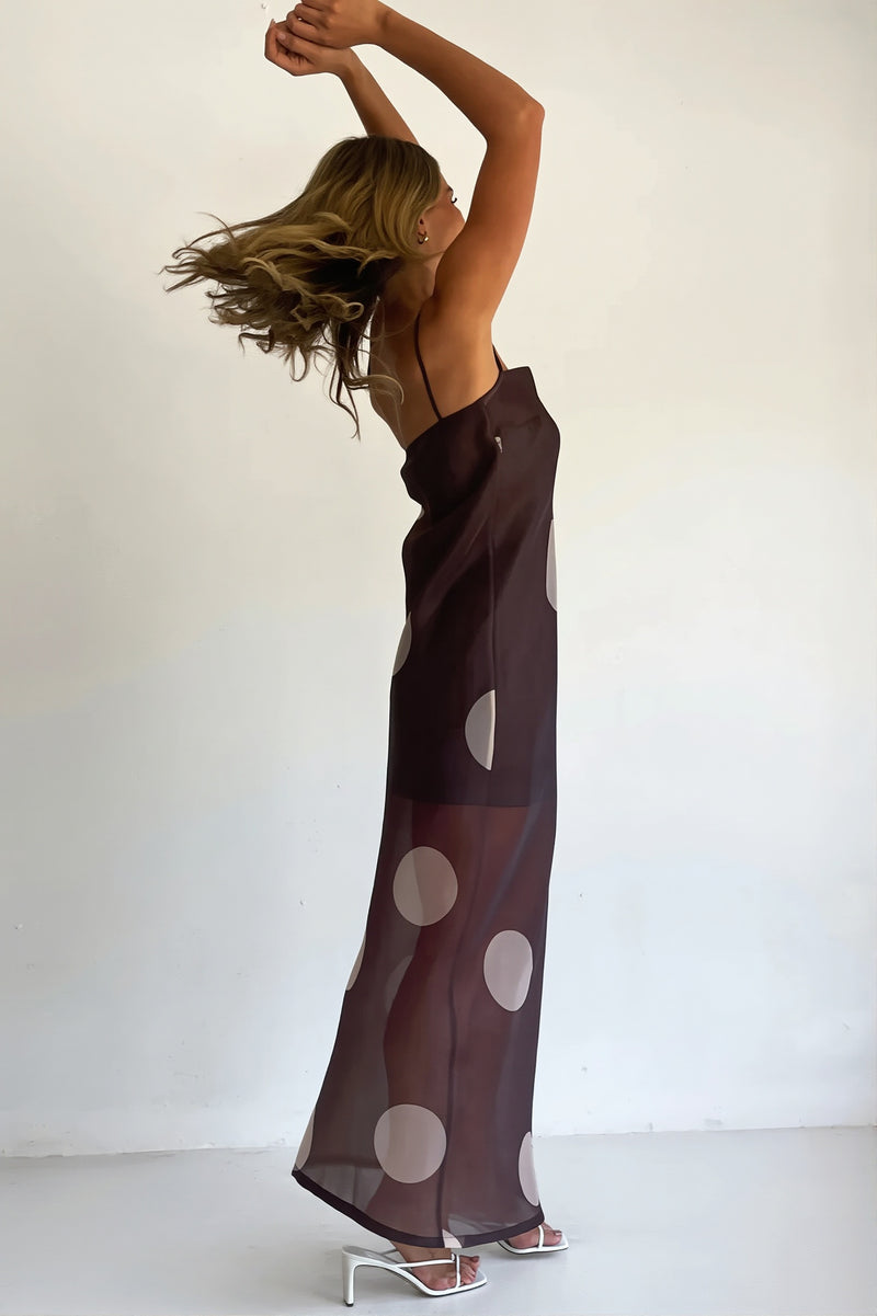 Elegant Polka Dot Strapless Sheer Slim Maxi Dress