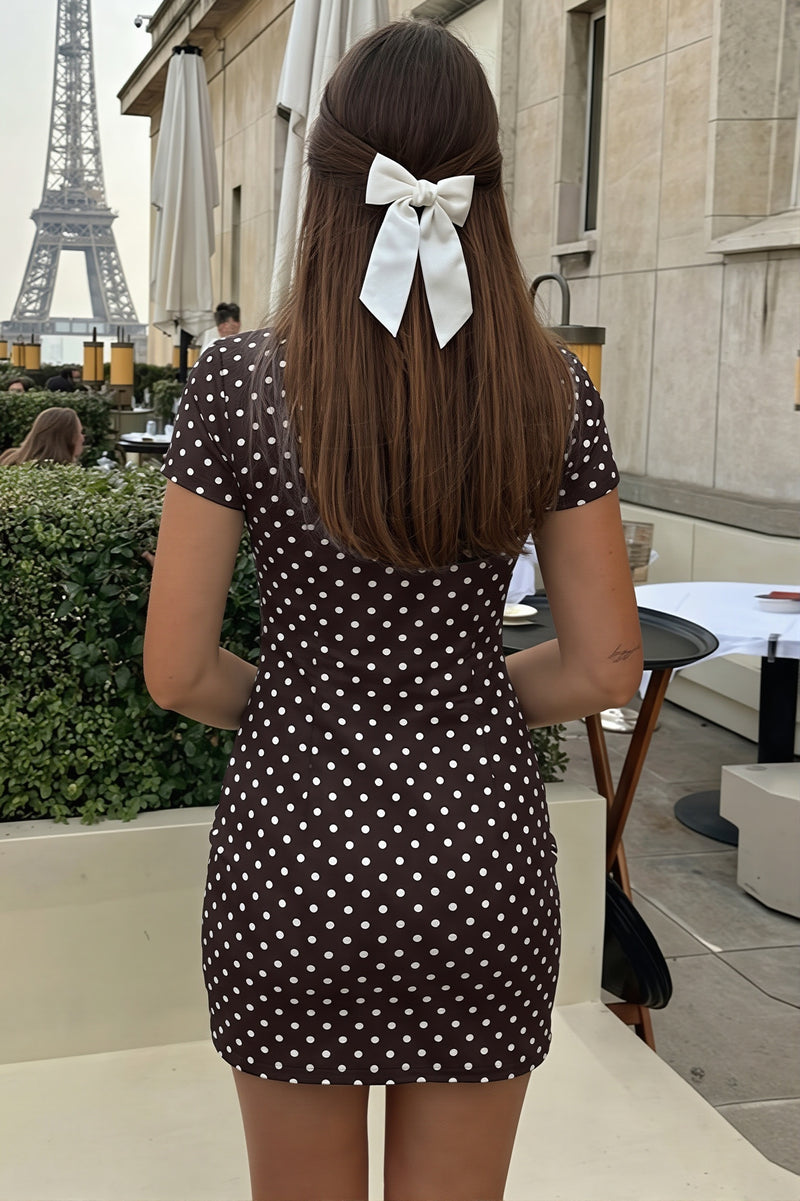 Elegant Polka Dot Tie Bodycon Mini Dress