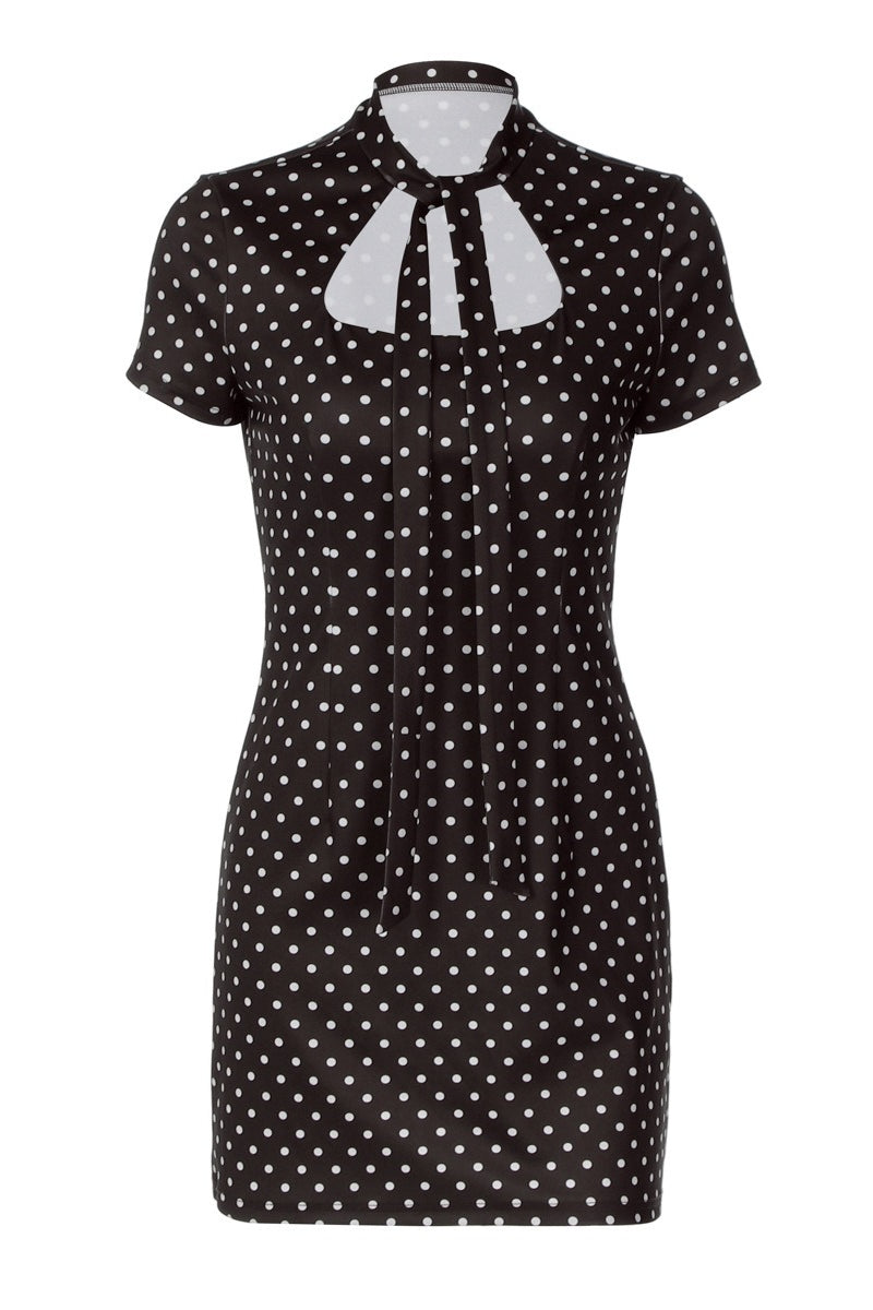 Elegant Polka Dot Tie Bodycon Mini Dress