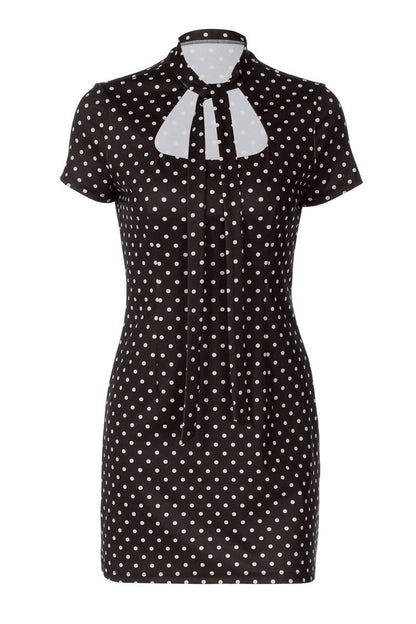Elegant Polka Dot Tie Bodycon Mini Dress