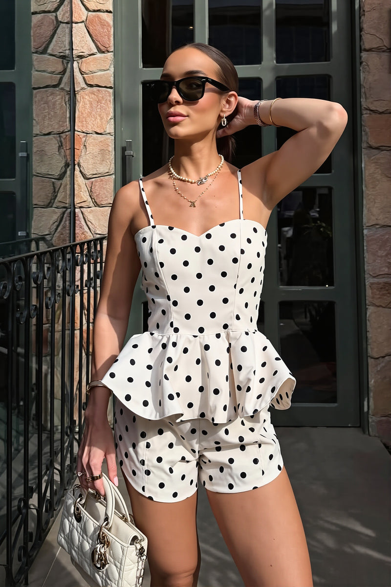 Elegant Polka Dot Top With Shorts Two Piece Set