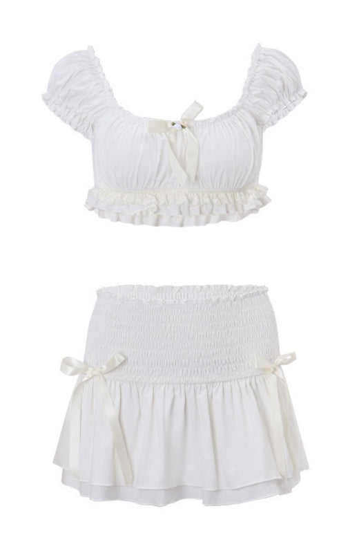 Elegant Puff Sleeve Crop Slim Skirt Set