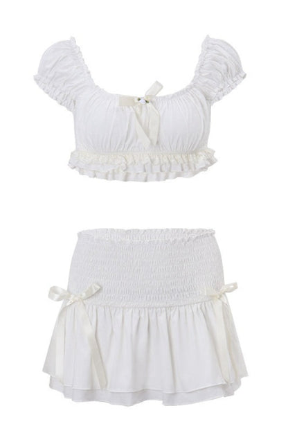 Elegant Puff Sleeve Crop Slim Skirt Set