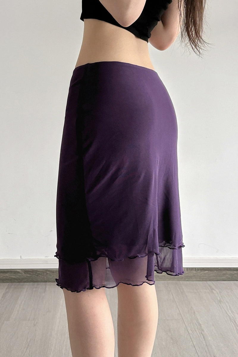 Elegant Ruffle Double Mesh Skirt