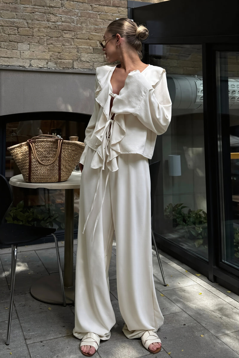Elegant Ruffle Wide Leg Two Piece Set