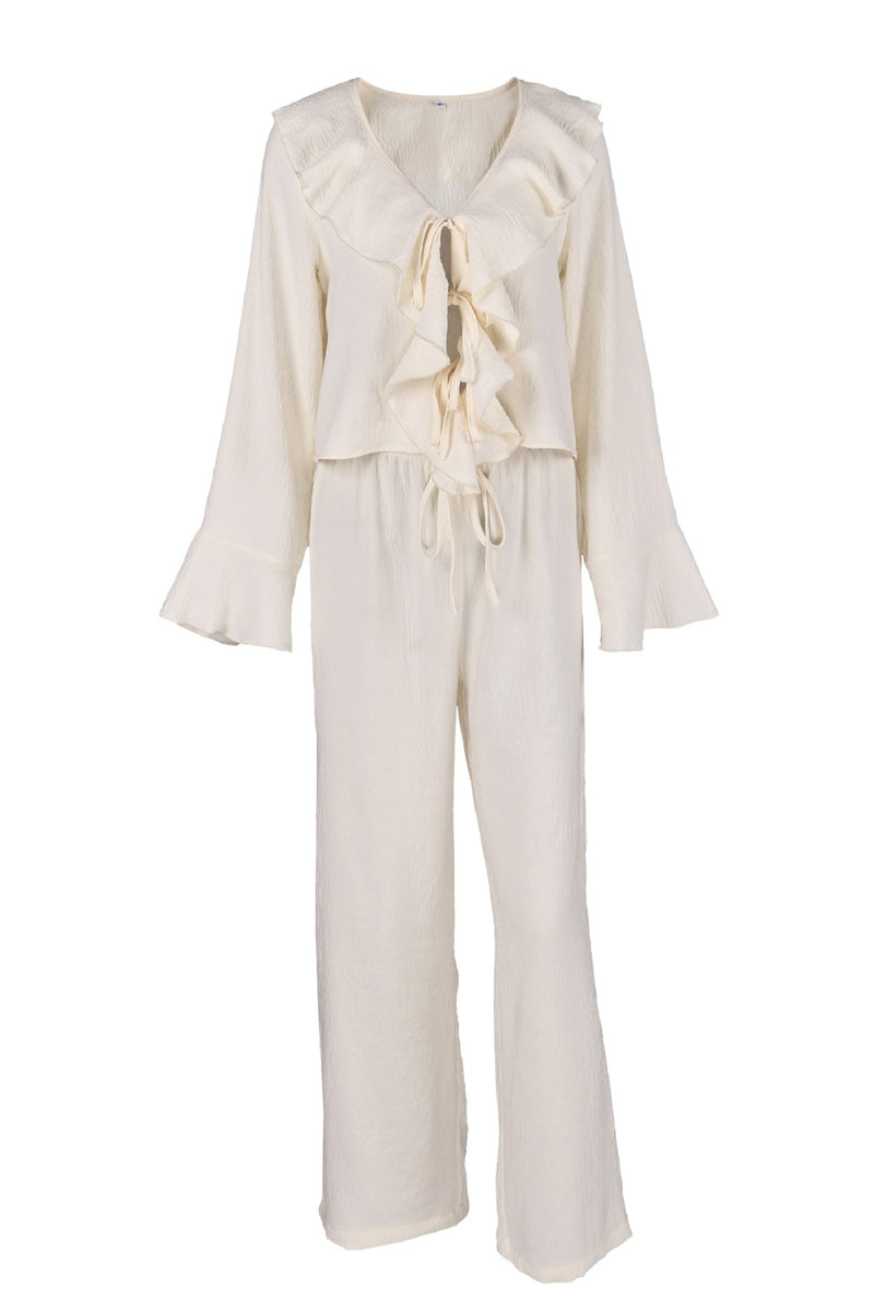 Elegant Ruffle Wide Leg Two Piece Set