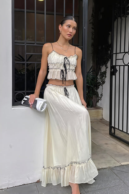 Elegant Satin Bow Cami Top Pleated Skirt Skirt Sets
