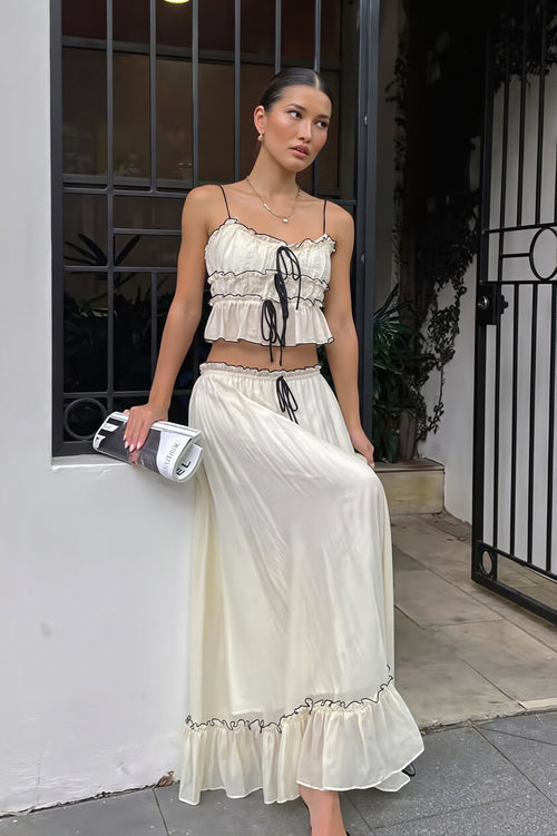 Elegant Satin Bow Cami Top Pleated Skirt Skirt Sets