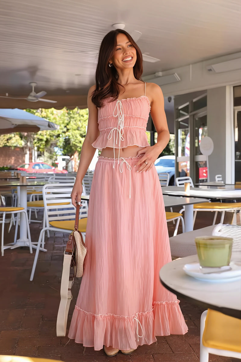 Elegant Satin Bow Cami Top Pleated Skirt Skirt Sets