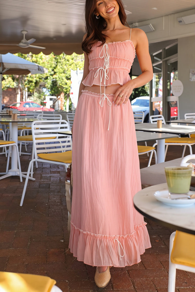 Elegant Satin Bow Cami Top Pleated Skirt Skirt Sets