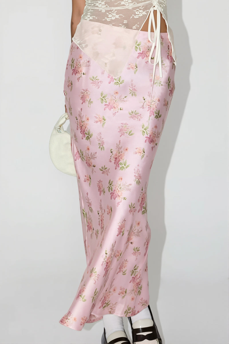 Elegant Satin Floral Draped Skirt
