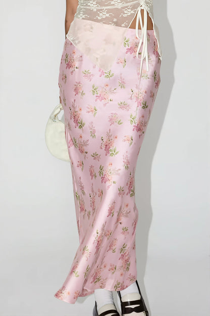 Elegant Satin Floral Draped Skirt