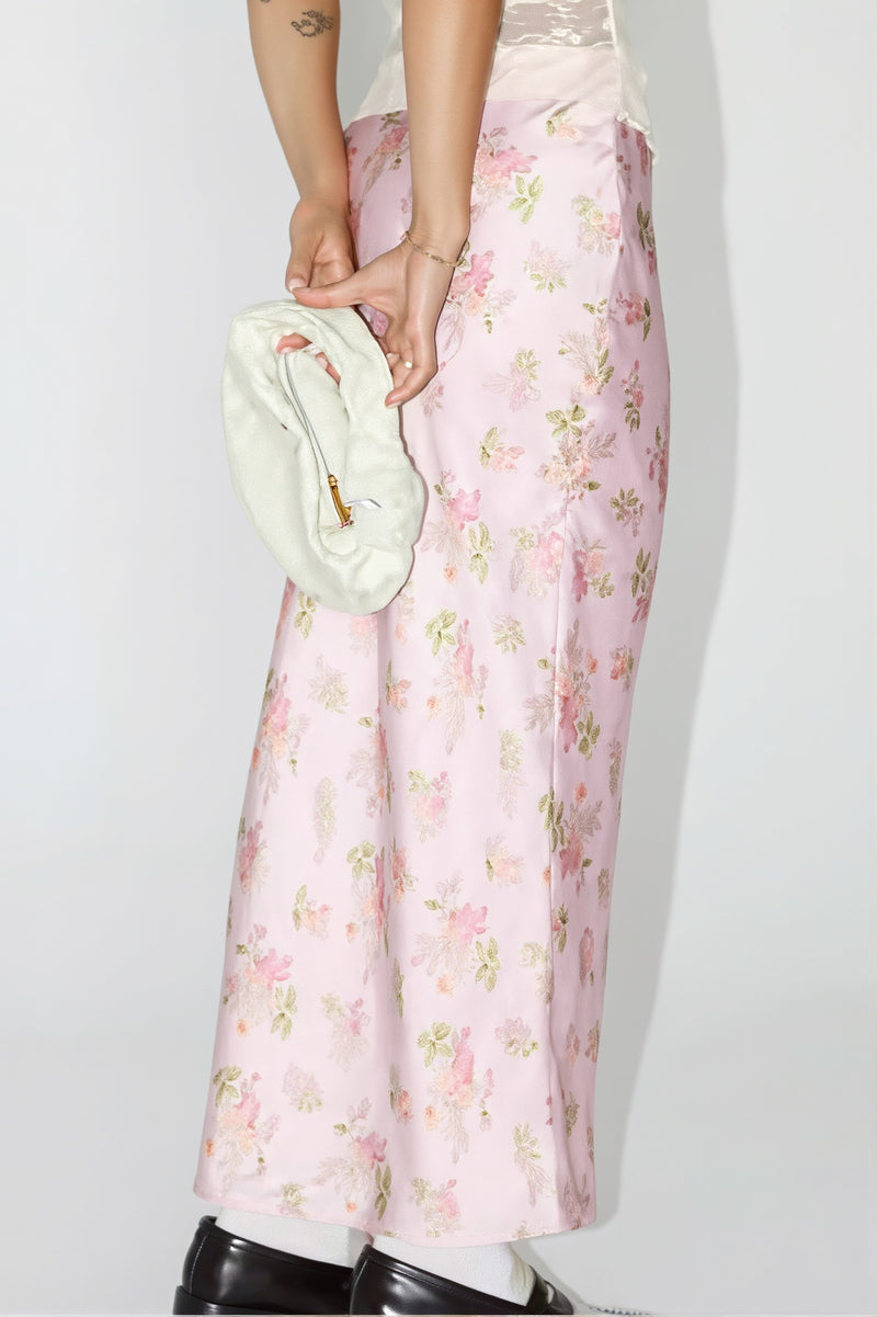 Elegant Satin Floral Draped Skirt