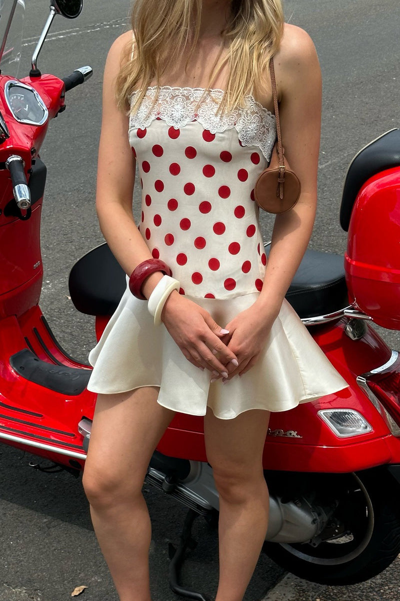 Elegant Satin Polka Dot Lace Mini Dress