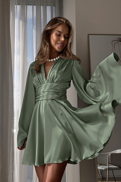Elegant Satin Ruffle Romantic Mini Dress