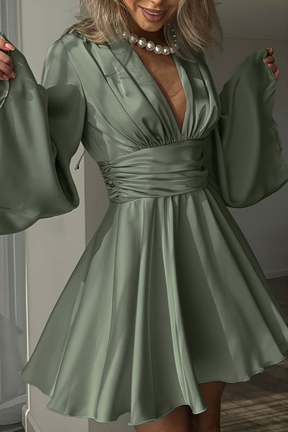 Elegant Satin Ruffle Romantic Mini Dress
