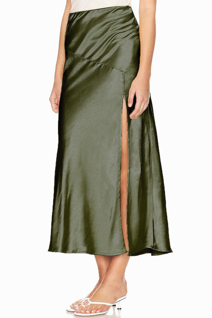 Elegant Satin Slit Bodycon Maxi Skirt