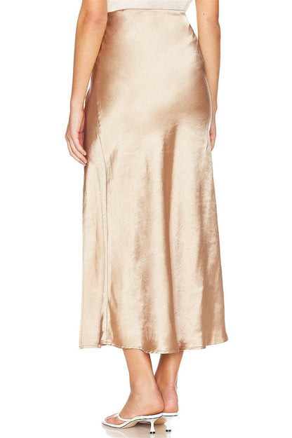 Elegant Satin Slit Bodycon Maxi Skirt