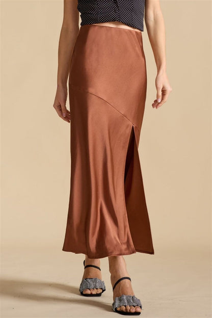 Elegant Satin Slit Bodycon Maxi Skirt