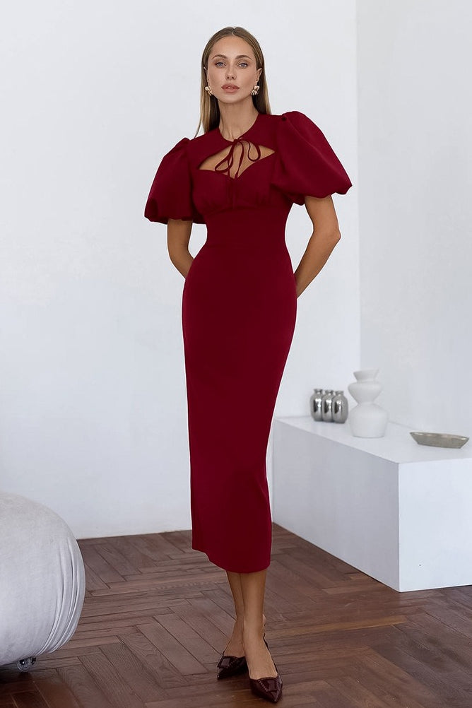 Elegant Sexy Puff Sleeve Bodycon Maxi Dress