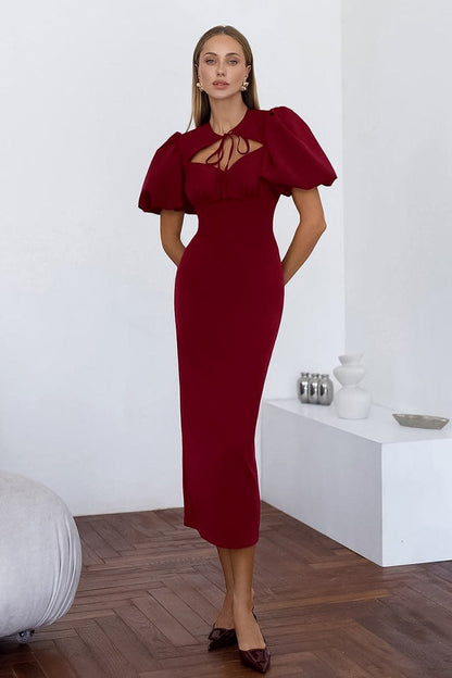 Elegant Sexy Puff Sleeve Bodycon Maxi Dress