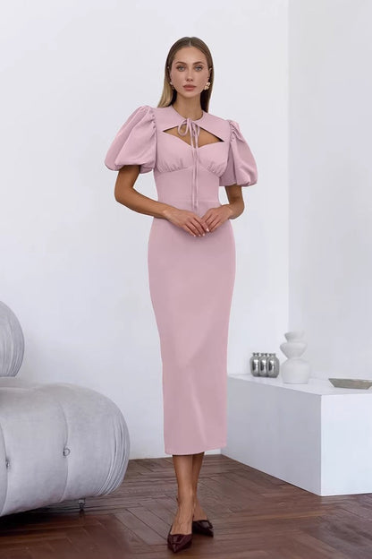 Elegant Sexy Puff Sleeve Bodycon Maxi Dress
