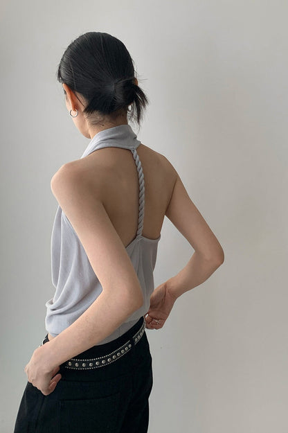 Elegant Solid Draped Neck Halter Top