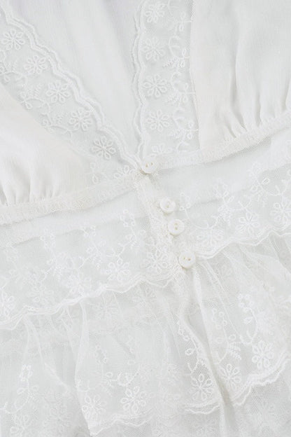 Elegant Solid Lace V Neck Sheer Blouse