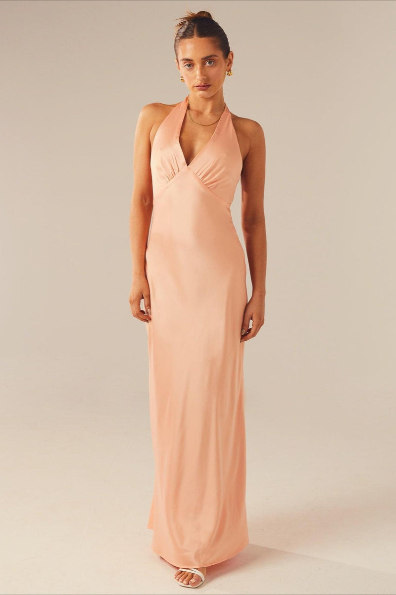 Elegant Solid V Neck Slim Fit Maxi Dress